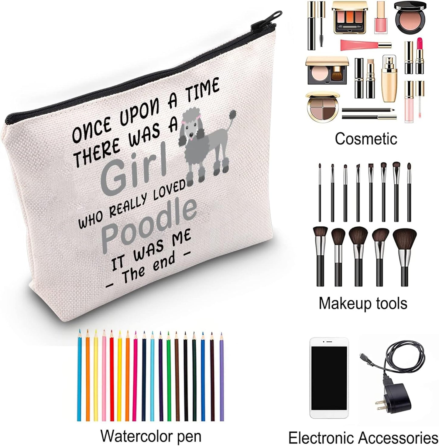 Poodle Mom Lover Cosmetic Bag Gift There Was a Who Really Loved Poodle Owner Makeup Bag with Zipper Poodle Mama Gift (Once Poodle)